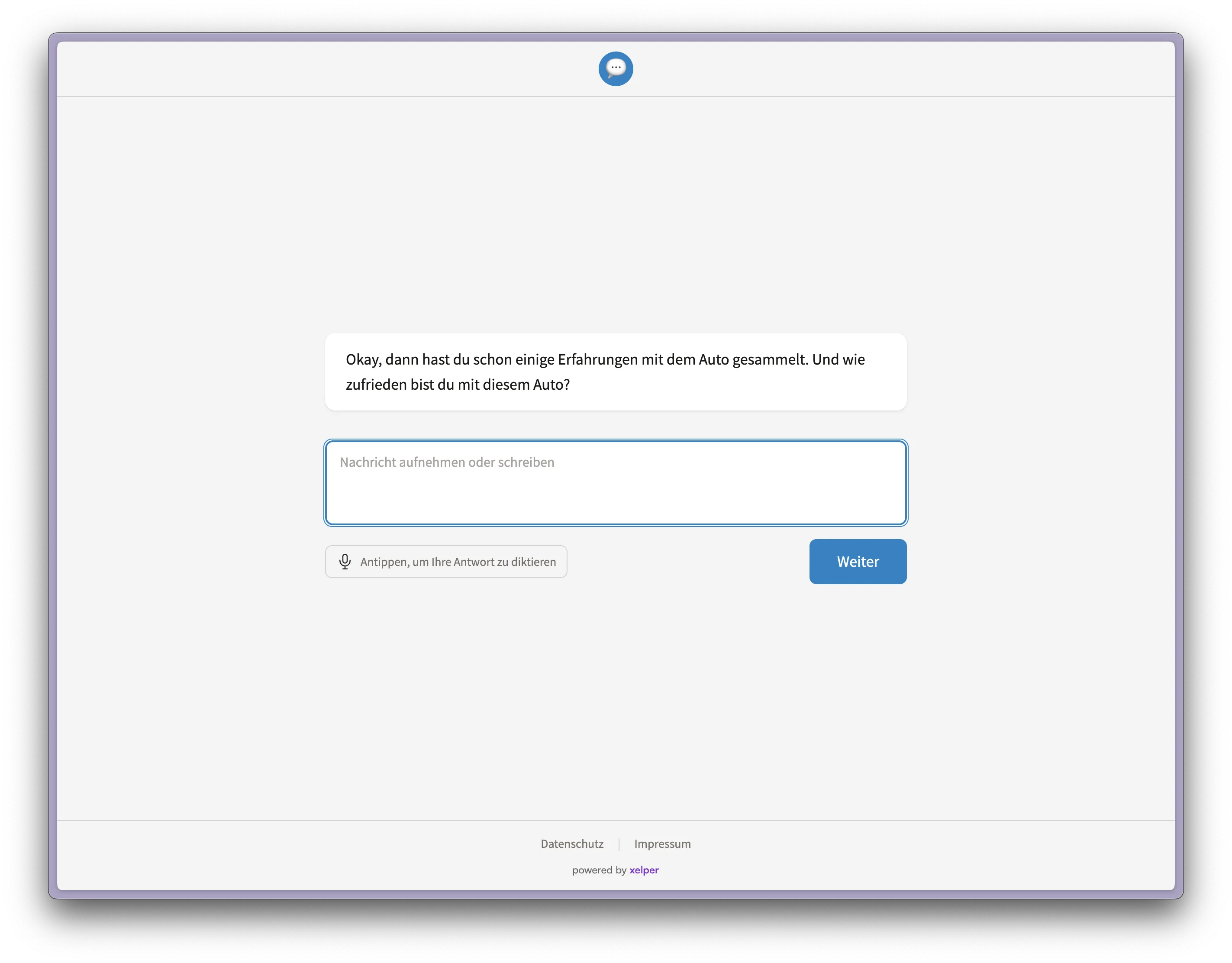 Survey-Modus: Eine traditionelle Umfrage-Oberfläche, ideal für die Integration in quantitative Datenerhebungen.